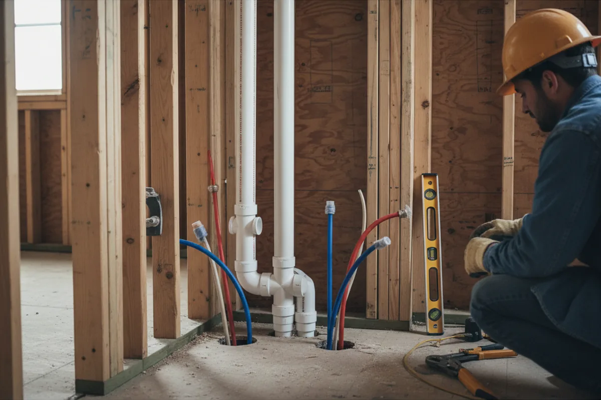 Drain and supply rough-in during Sump Pump Repair in West Warwick